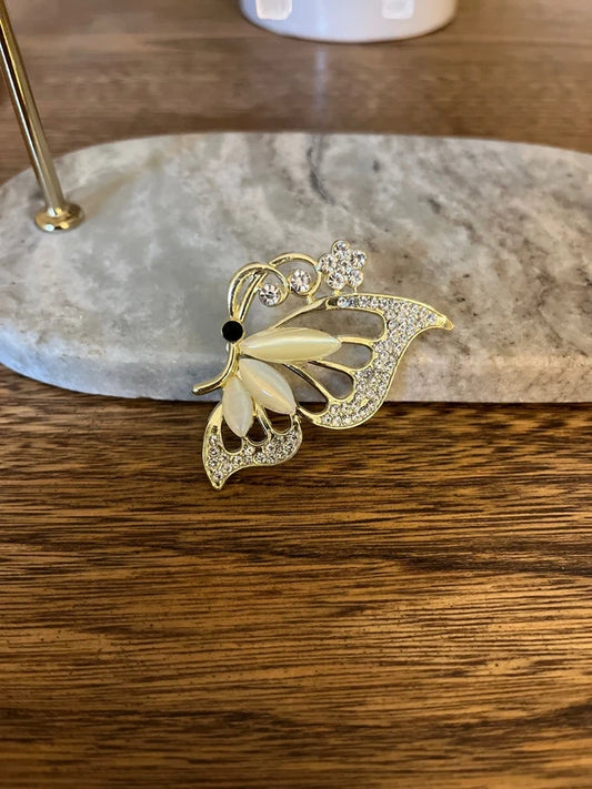 Broche Papillon Travaillé Doré & Argenté | Bijou Fantaisie Fairycore Bohème | 5,5 cm
