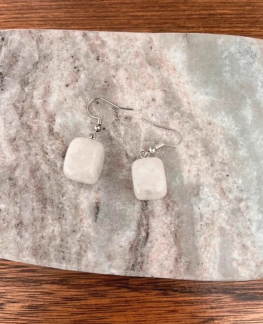 Boucles d'Oreilles Pendantes Cristal de Roche | Pierre Naturelle Lithothérapie | Acier Inoxydable Argenté