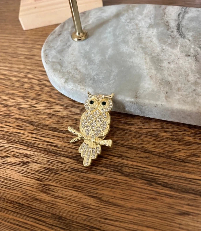 Broche Hibou Chouette Dorée & Argentée | Bijou Fantaisie Nature Vintage | 4,5 cm
