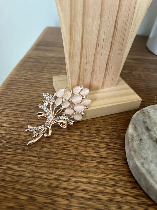 Broche Florale Pastel Rosé & Argenté | Bijou Fantaisie Fairycore Bohème | 6,2 cm