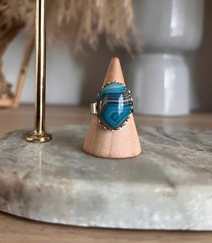Bague Aventurine Bleue | Monture argentée ajustable – Pierre naturelle apaisante