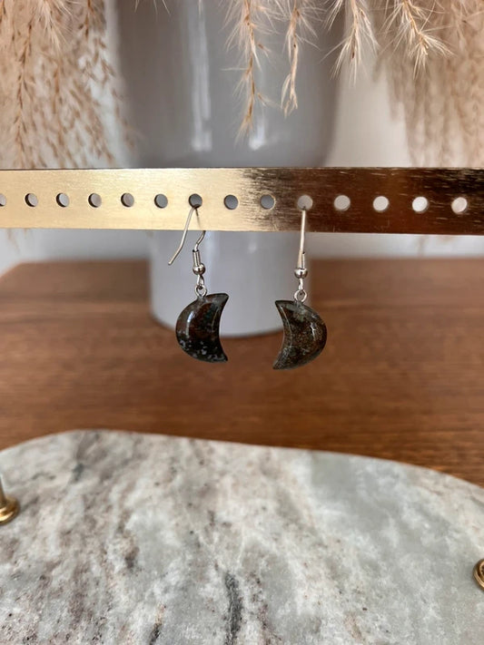Boucles d'Oreilles Pendantes Agate Indienne | Acier Inoxydable | Pierre Naturelle