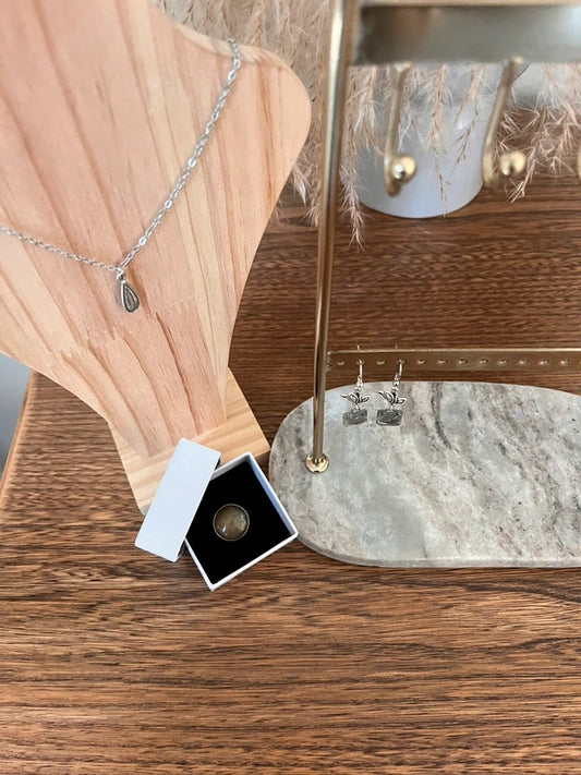 Parure Bijoux Vintage Minimaliste 3 Pièces | Collier + Bague + Boucles d'Oreilles | Acier Inoxydable