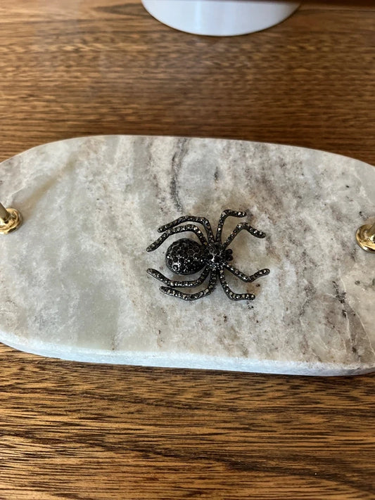 Broche Araignée Noire & Argentée Strass | Bijou Fantaisie Gothique Halloween | 4 cm