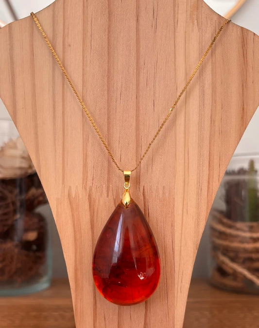 Collier Ambre Baltique | Chaîne dorée fine inoxydable – Lithothérapie & Bébé