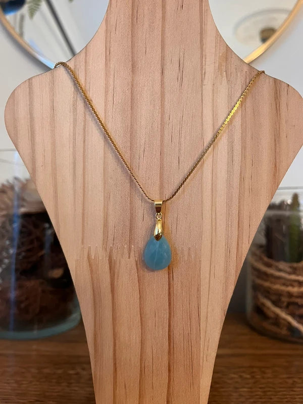 Collier chaine dorée inoxydable pierre naturelle Amazonite