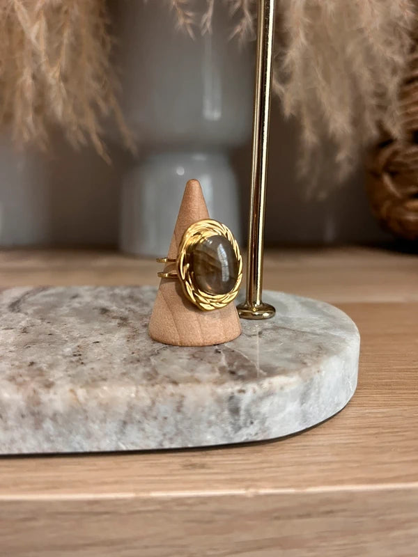 Bague Labradorite Bleue | Monture dorée vintage ajustable – Pierre protectrice AAA