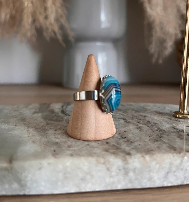 Bague Aventurine Bleue | Monture argentée ajustable – Pierre naturelle apaisante