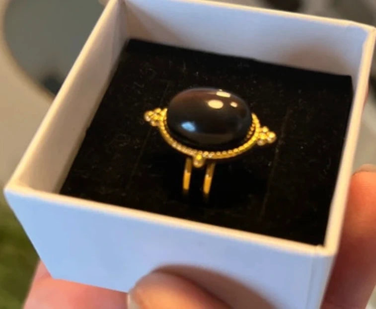 Bague Obsidienne Arc-en-Ciel | Monture dorée vintage ajustable – Pierre naturelle