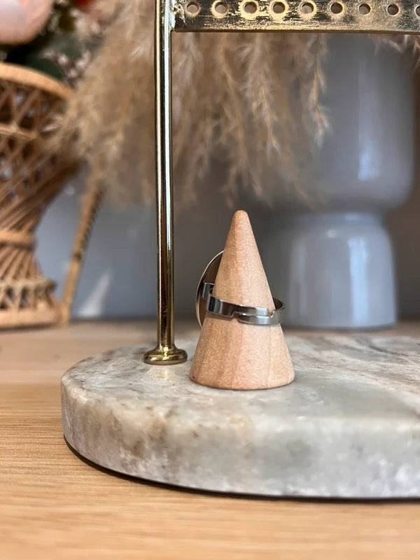 Bague vintage argentée acier inoxydable pierre naturelle Jade de la paix