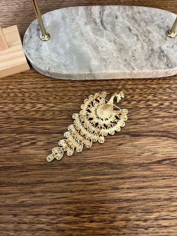 Grande Broche Paon Multicolore Travaillée | Bijou Fantaisie Exotique Chic | 10,6 cm