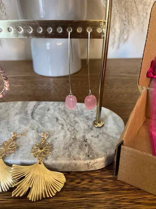 Parure Quartz Rose 5 Pièces | Coffret Romantique Bohème – Bijoux inoxydables