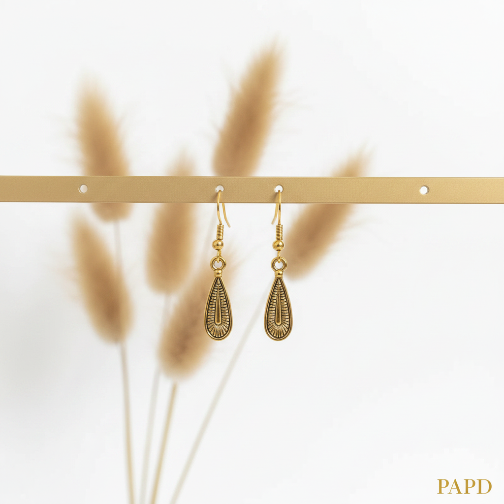 Boucles d'oreilles pendantes bohème dorées goutte striée acier inoxydable 316L finition PVD – PAPD
