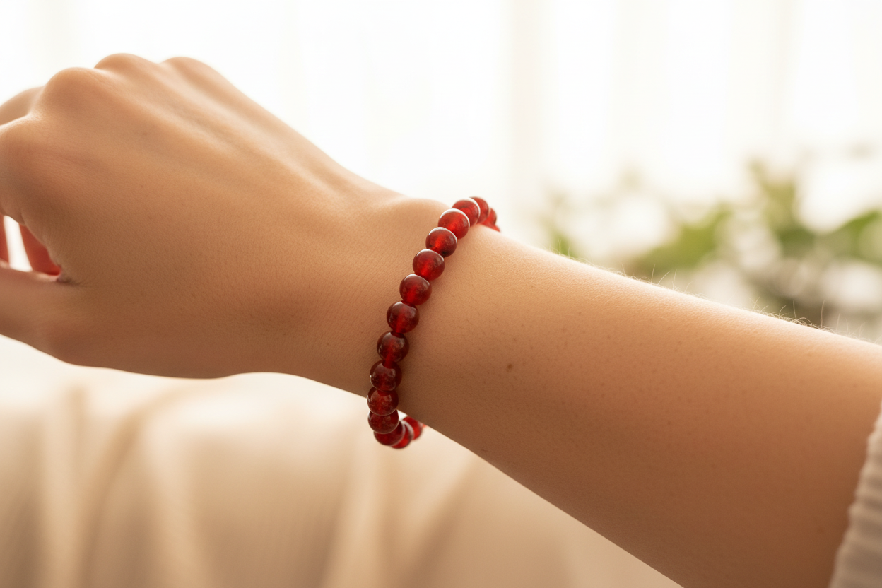 Bracelet Agate Rouge Perles Naturelles 8 mm | Veinures Noires | Vitalité & Protection | Lithothérapie | Fait Main France livraison gratuite