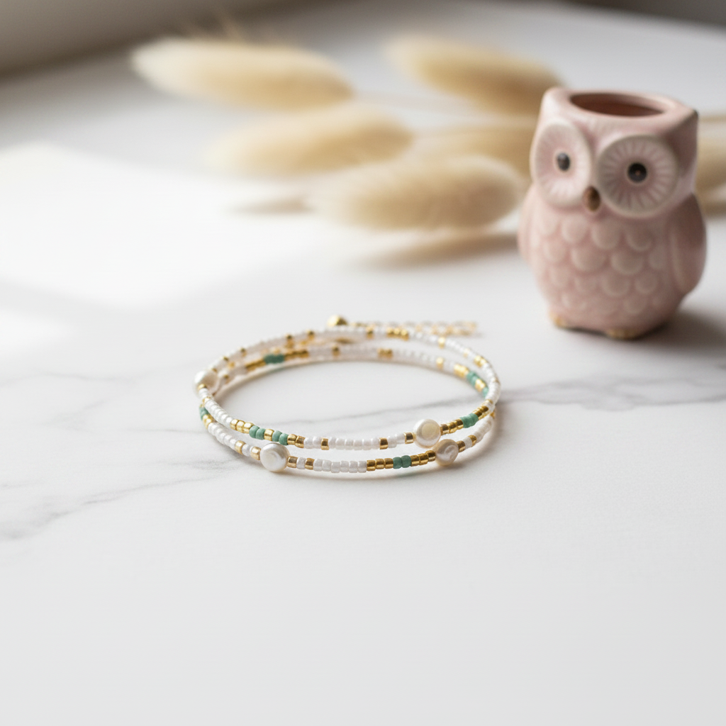 Bracelet Double & Collier Enfant Perles Miyuki | Collection Éclat Bohème | Nacre & Or | PAPD - livraison gratuite