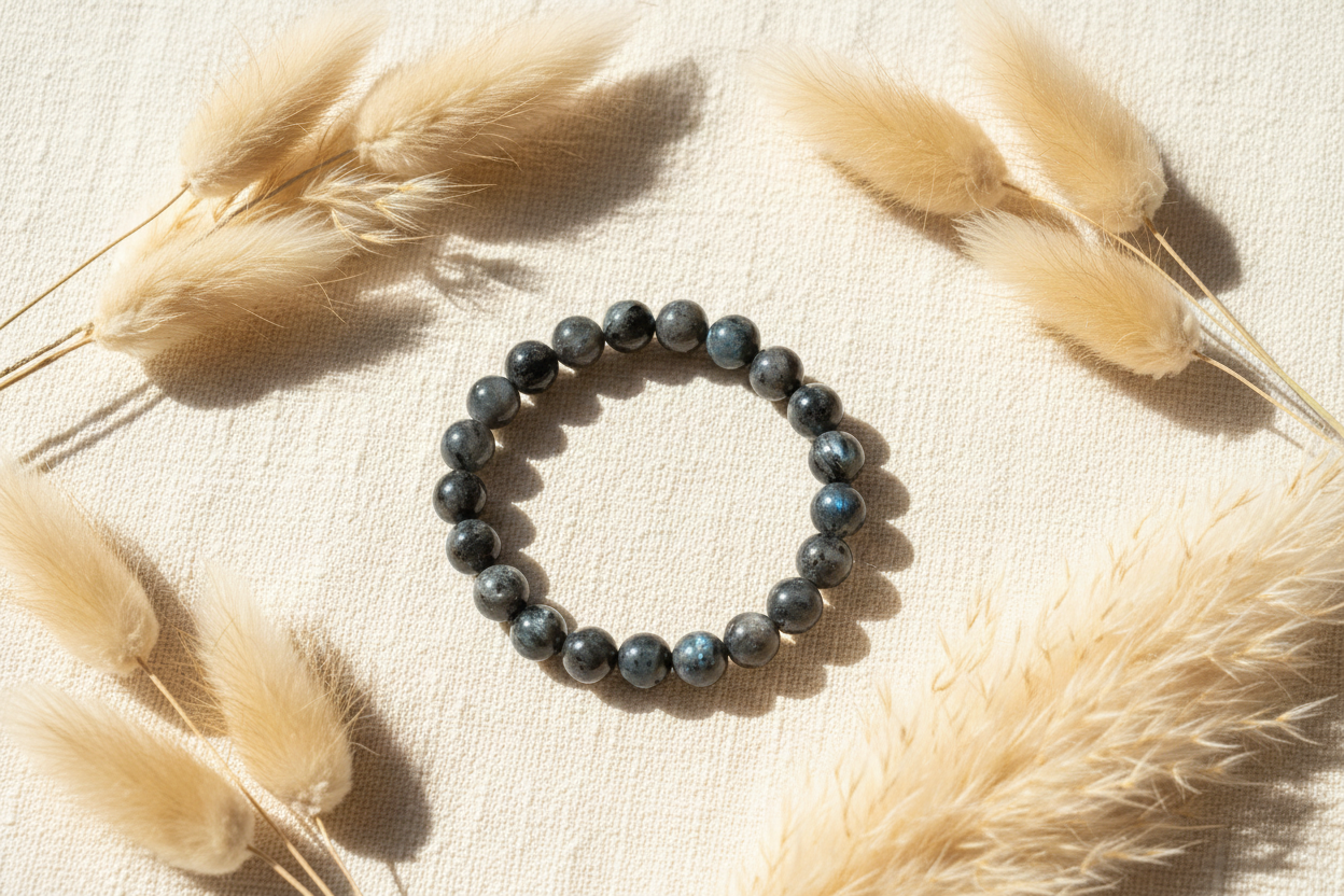 Bracelet Larvikite Perles Naturelles 8 mm | Reflets Bleus Argentés | Protection & Intuition | Lithothérapie | Fait Main France livraison gratuite