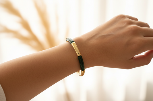 Bracelet Élastique Doré Perles Tubes Incurvées Vert & Or | 18 cm | Bijou Artisanal Femme | Fait Main France livraison gratuite