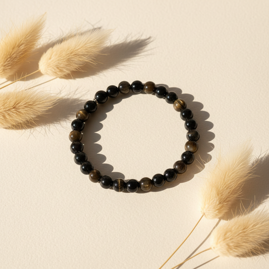 Bracelet Élastique Obsidienne Dorée AAA – Perles 8 mm | Protection & Introspection | Fait Main France livraison gratuite
