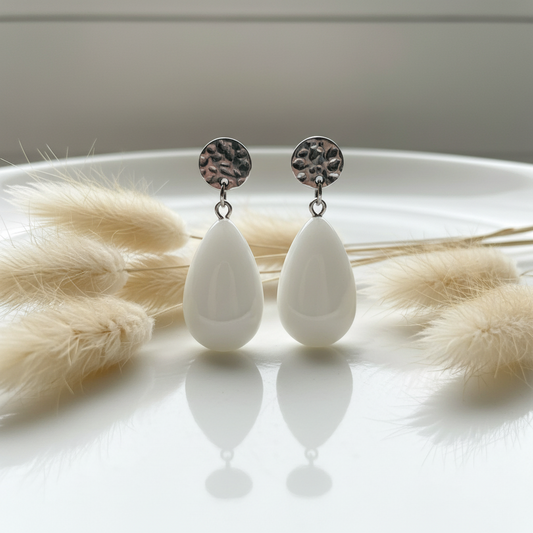 Boucles d’oreilles goutte en pierre claire, attache acier inoxydable, pendentif blanc