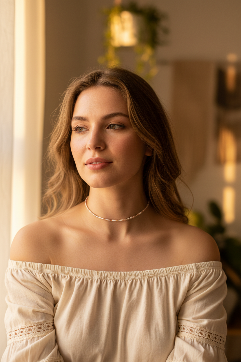 Collier ras-de-cou perles Miyuki Toho rose doré blanc 39cm porté, bijou artisanal fait main France livraison gratuite