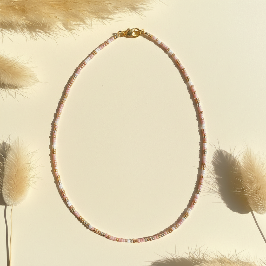 Collier Ras-de-Cou Miyuki & Toho Rose Doré – 39 cm | Fait Main France livraison gratuite