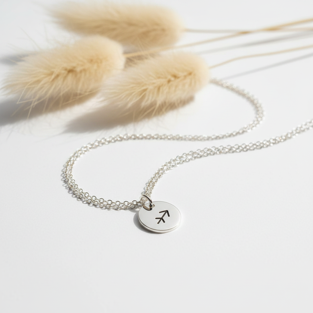 Collier signe astrologique médaille gravée acier inoxydable 316L, chaîne 44 cm, unisexe. 12 signes. Bijou artisanal fait main France. Livraison gratuite. PAPD