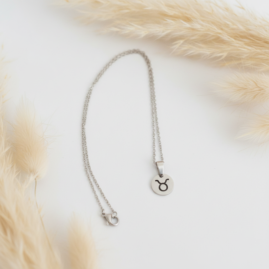 Collier signe astrologique médaille gravée acier inoxydable 316L, chaîne 44 cm, unisexe. 12 signes. Bijou artisanal fait main France. Livraison gratuite. PAPD