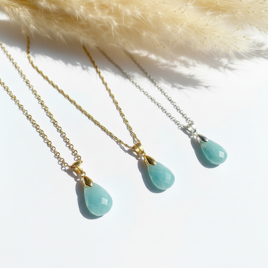 Colliers à chaînes dorées et argentée, pendentifs goutte d’amazonite turquoise