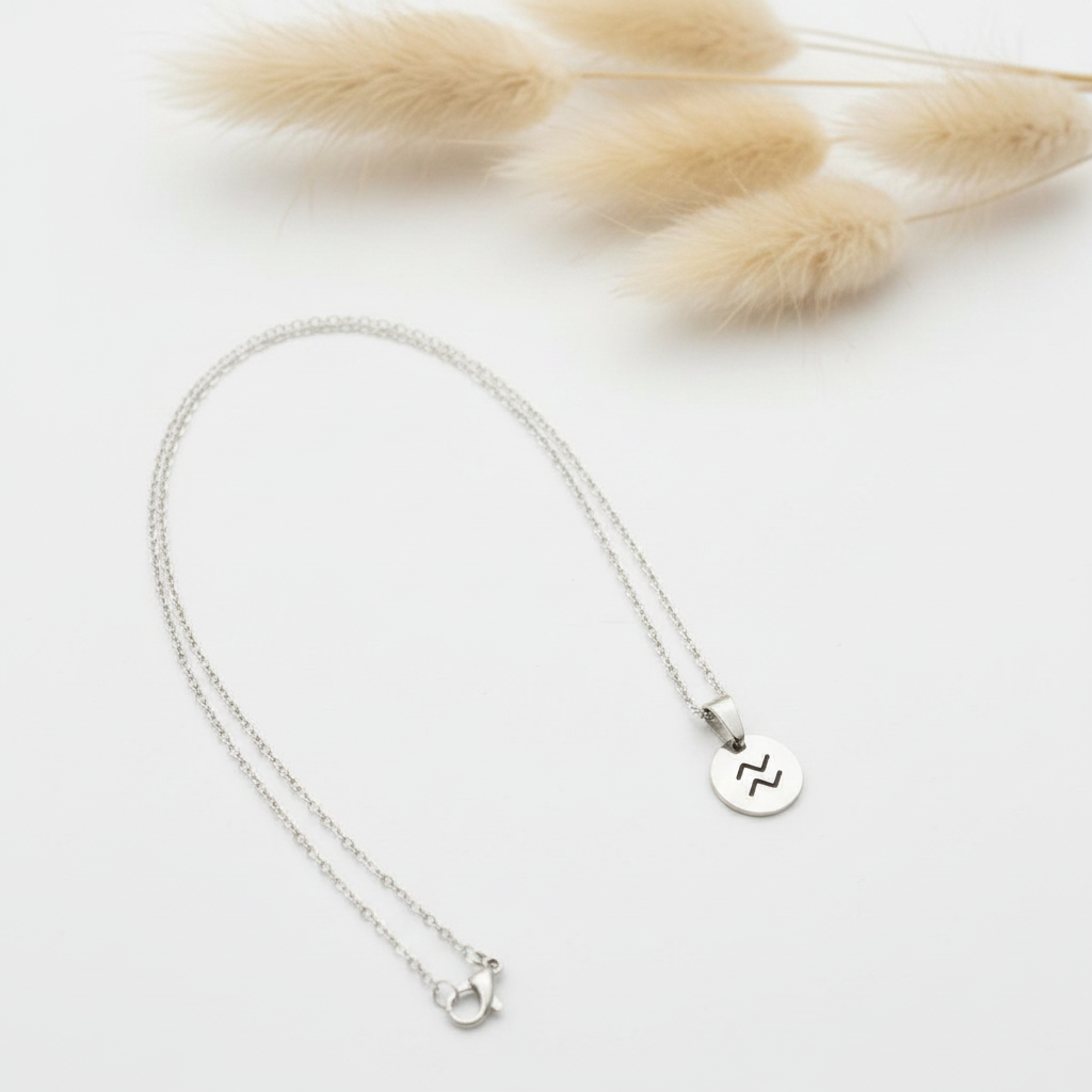 Collier signe astrologique médaille gravée acier inoxydable 316L, chaîne 44 cm, unisexe. 12 signes. Bijou artisanal fait main France. Livraison gratuite. PAPD