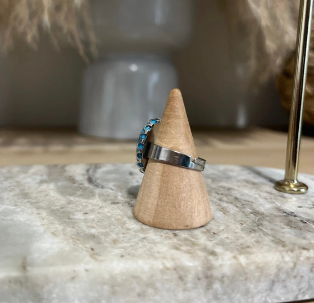 Bague argentée inoxydable pierre naturelle Turquoise - Pierres Argentées & Perles Dorées