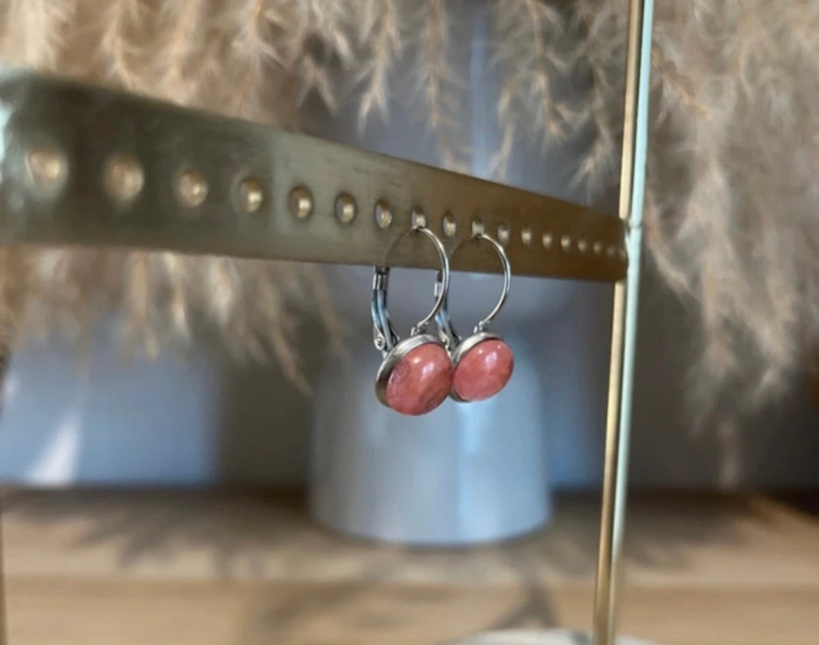 Boucles d'oreilles dormeuses inoxydable pierre Quartz - Pierres Argentées & Perles Dorées