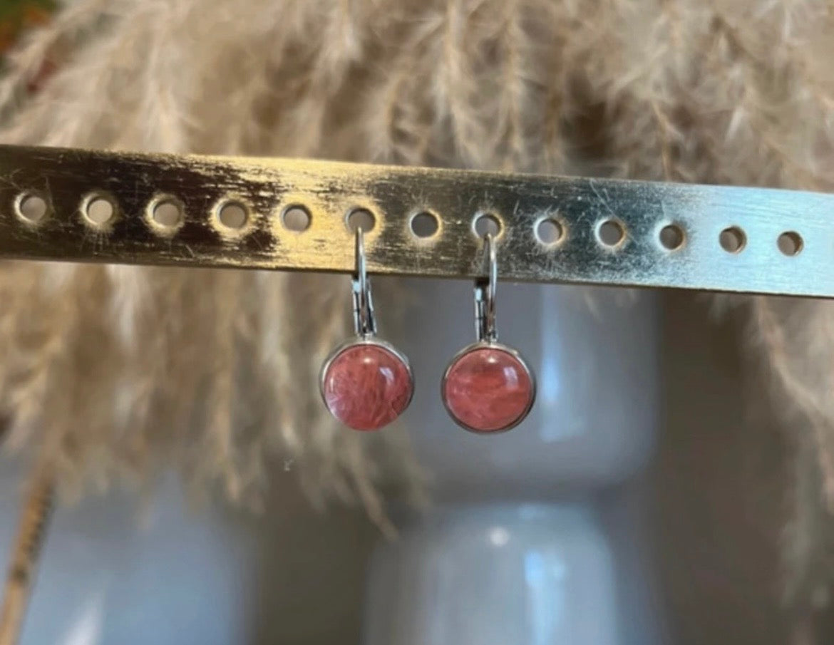 Boucles d'oreilles dormeuses inoxydable pierre Quartz - Pierres Argentées & Perles Dorées