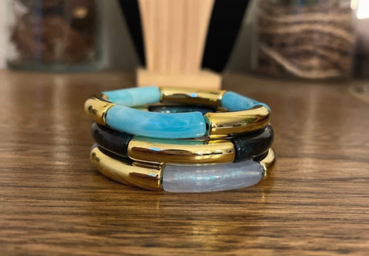 Trio de bracelets perles tubes incruvées