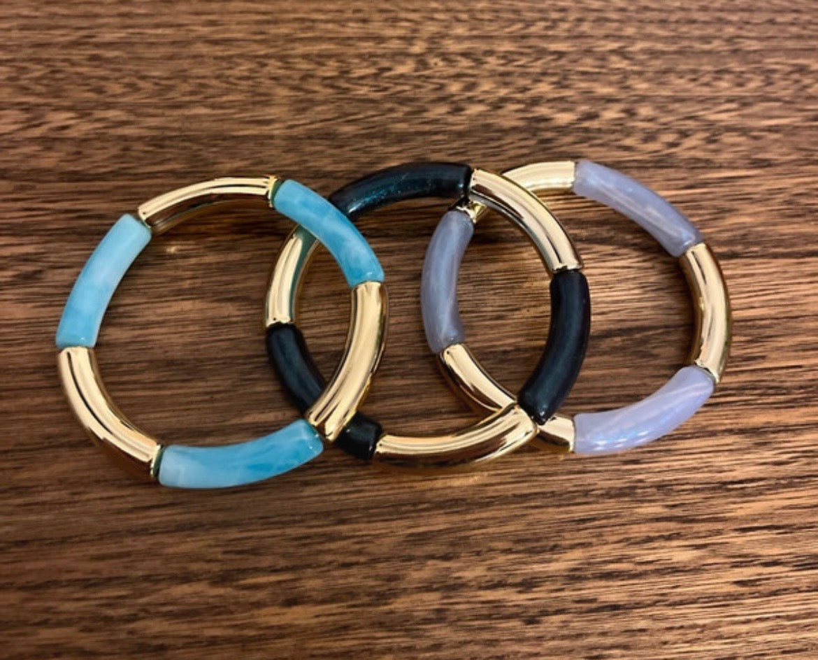 Trio de bracelets perles tubes incruvées