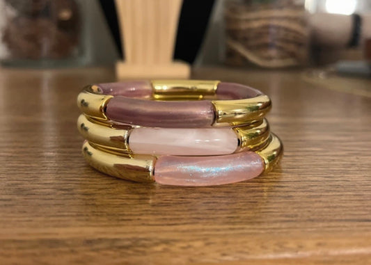 Trio de bracelets perles tubes incurvées