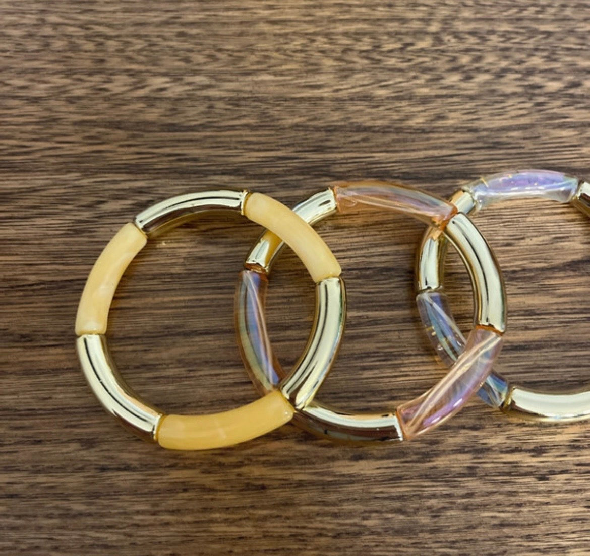 Trio de bracelets perles tubes incurvées