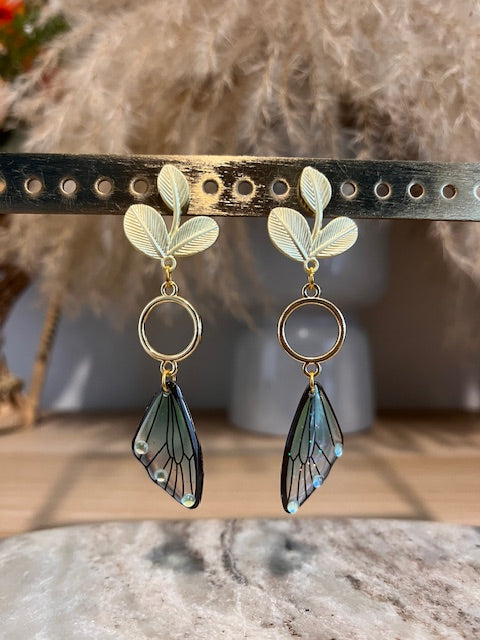 Boucles d'oreilles dorées inoxydable aile de fée - fairycore