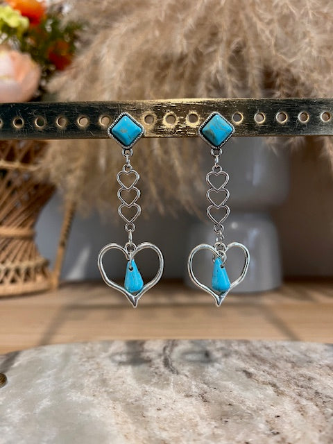 Boucles d'oreilles argentées romantiques pierre naturelle Turquoise