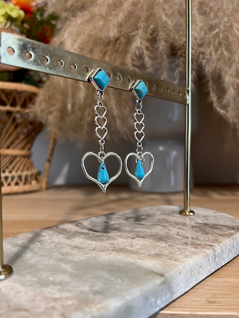 Boucles d'oreilles Romantiques Turquoise Argentées | Acier inoxydable – Pierre protectrice