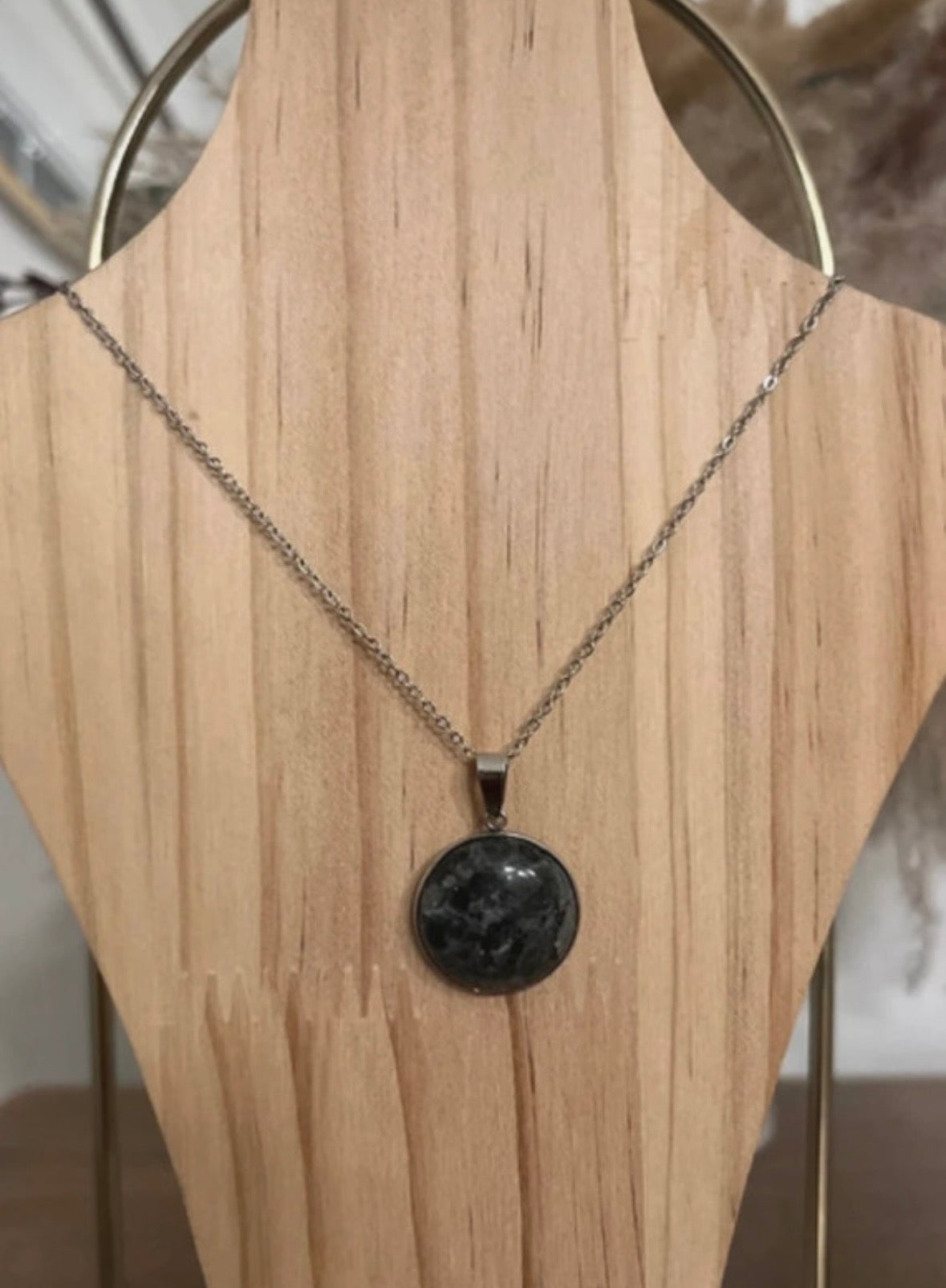 Collier Chaîne Maillons Labradorite Noire – Pierre Naturelle Protectrice 44 cm | PAPD