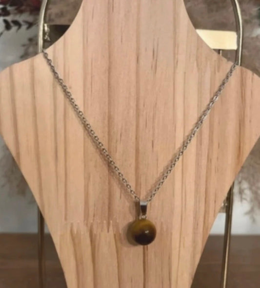 Collier Œil de Tigre Pierre Naturelle | Chaîne Dorée Inoxydable | Confiance & Concentration | 44 cm