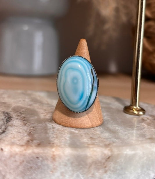 Bague Aventurine Bleue Ajustable – Pierre Naturelle Apaisante & Acier Inoxydable | PAPD