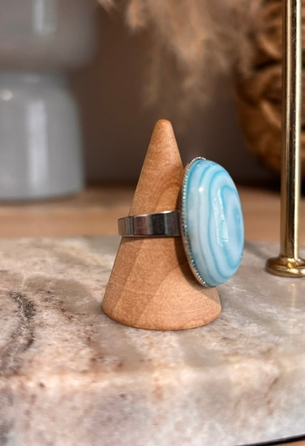 Bague Aventurine Bleue Ajustable – Pierre Naturelle Apaisante & Acier Inoxydable | PAPD