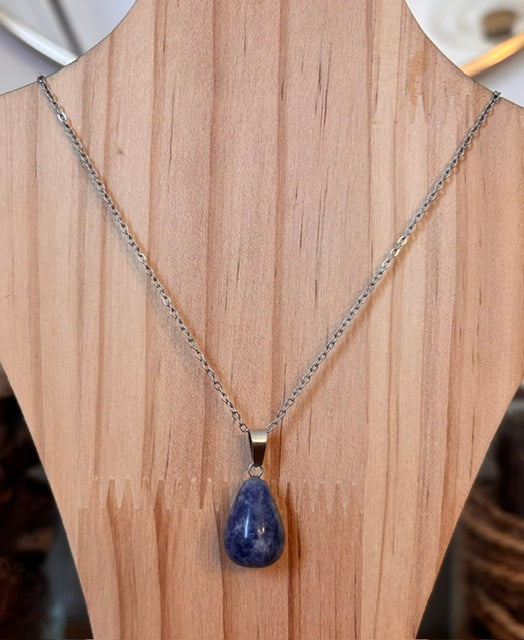 Collier Pierre Naturelle Sodalite – Chaîne Maillon Argentée Inoxydable 44 cm