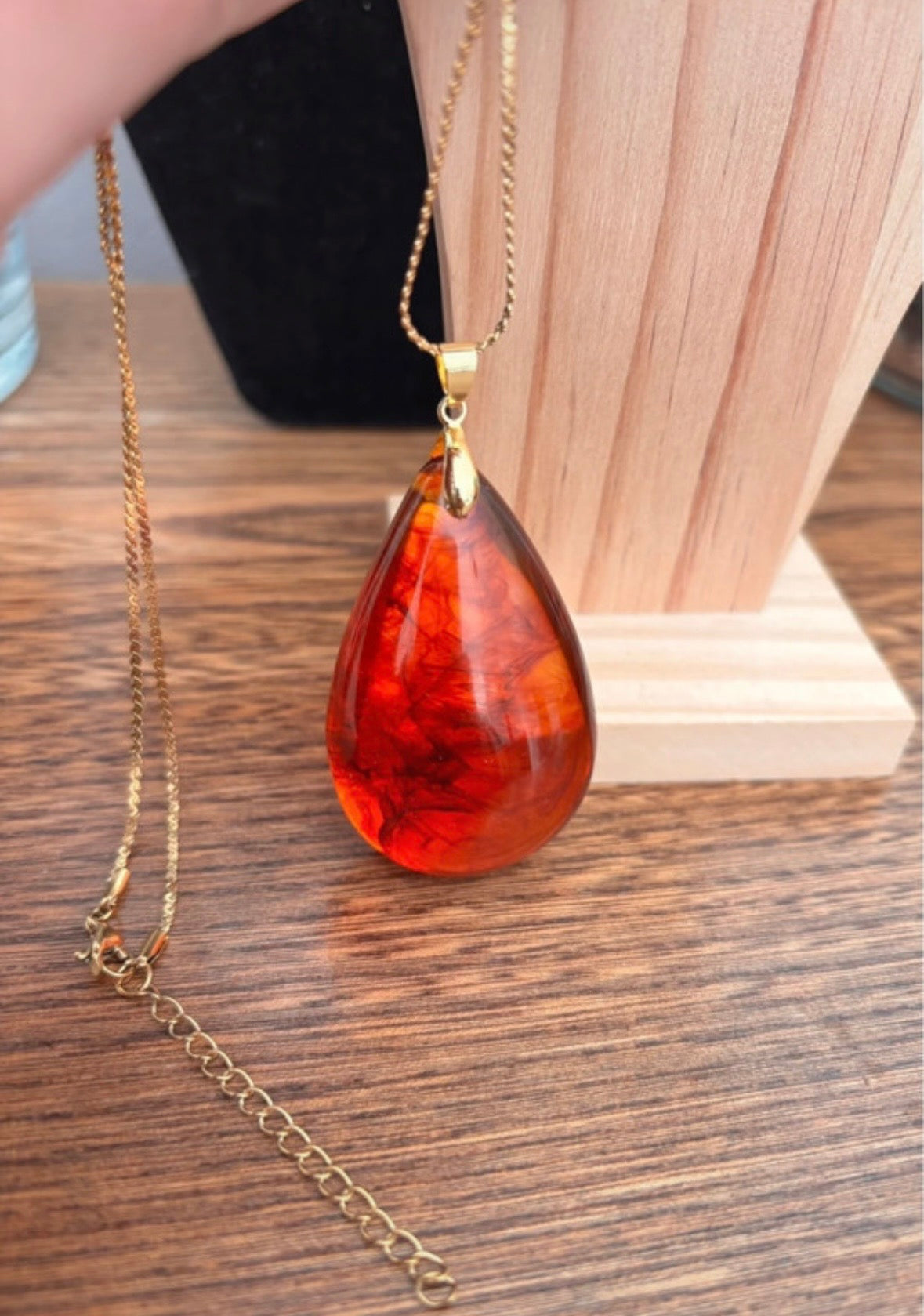 Collier Ambre Baltique | Chaîne Dorée Inoxydable | Pierre Naturelle