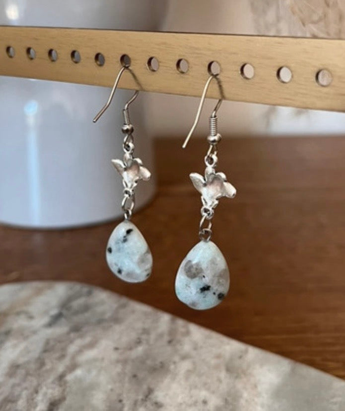 Boucles d'Oreilles Pendantes Jaspe Kiwi | Acier Inoxydable | Pierre Naturelle