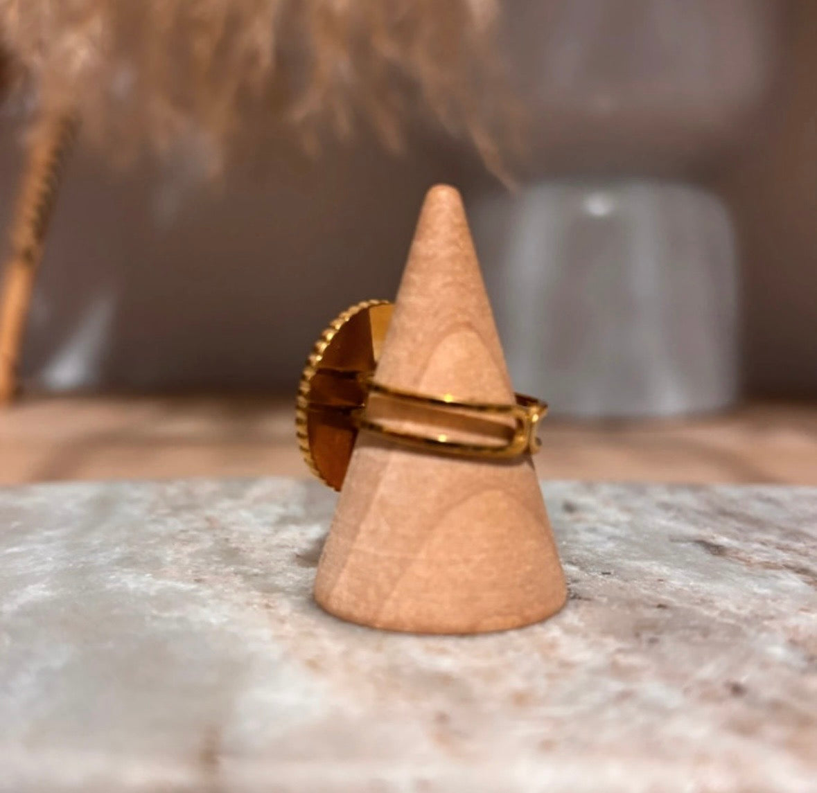Bague Soleil Doré Ajustable | Pierre Naturelle Turquoise | Acier Inoxydable