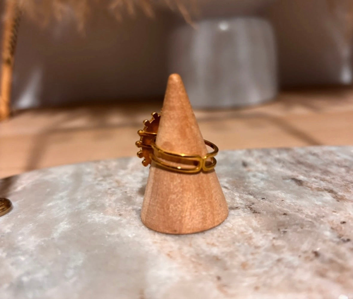 Bague Soleil Doré Ajustable | Pierre Naturelle Malachite | Acier Inoxydable