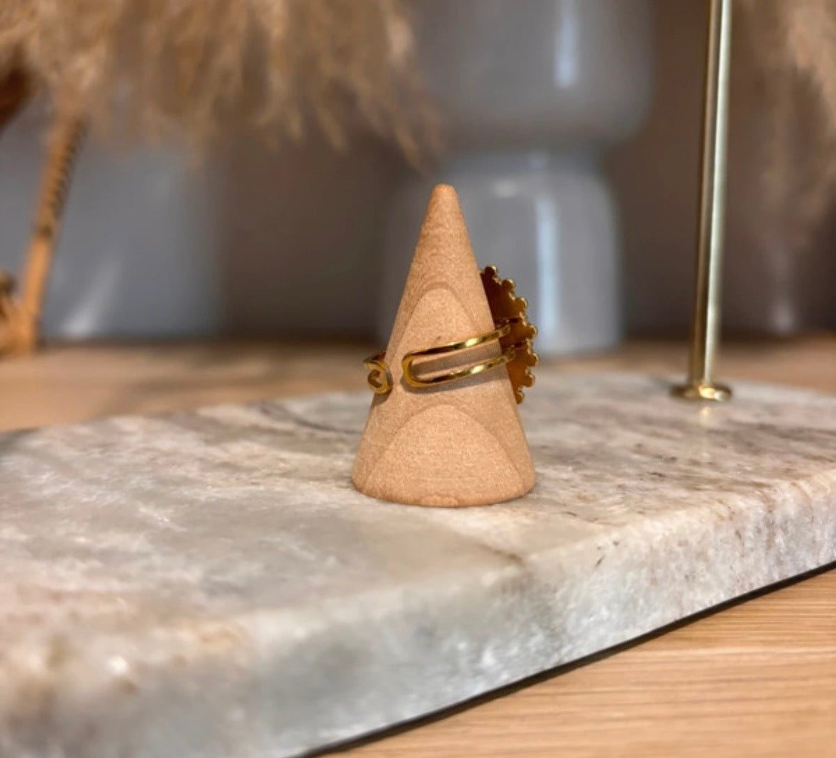 Bague Dorée Vintage Ajustable | Pierre Naturelle Agate Mousse | Acier Inoxydable