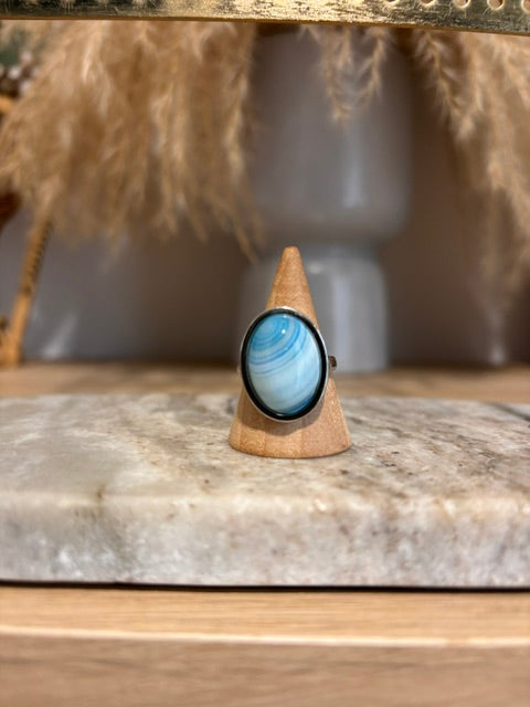 Bague Aventurine Bleue Ajustable – Pierre Naturelle & Acier Inoxydable Argenté | PAPD